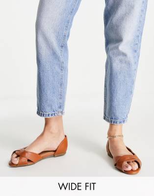 ASOS DESIGN Wide Fit - Vale - Peeptoe-Ballerinas in Hellbraun