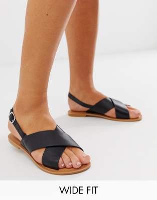 flat black sandals wide fit