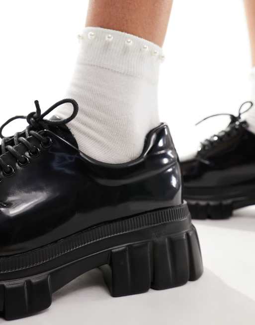 ASOS DESIGN Wide Fit Valor chunky lace up loafer in black, 3 of 4