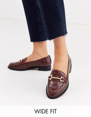 ASOS DESIGN Wide Fit Vapor snaffle loafer in chocolate croc-Brown