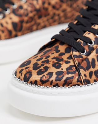 ASOS DESIGN Wide Fit Varied chunky lace up sneakers in leopard/black | ASOS