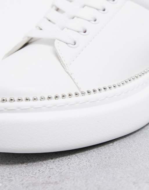 ASOS DESIGN Wide Fit Varied chunky lace up trainers in white/pink, 2 of 4