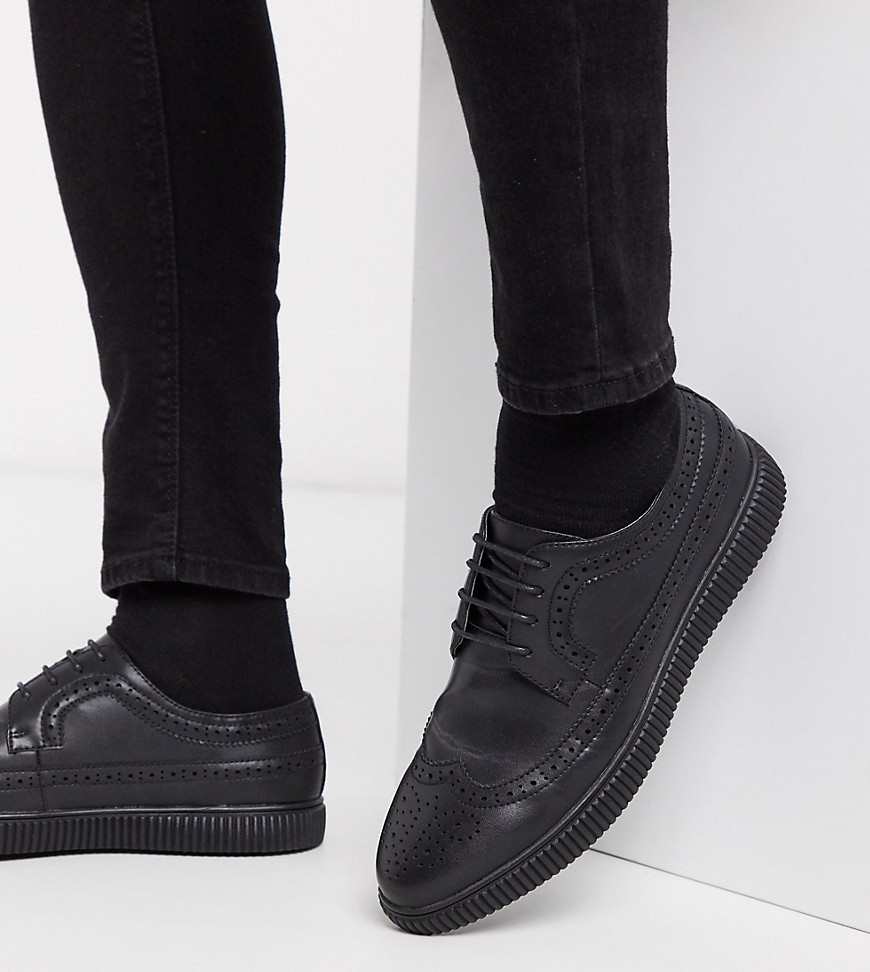 ASOS DESIGN Wide Fit vegan creeper brogue shoes in black faux leather