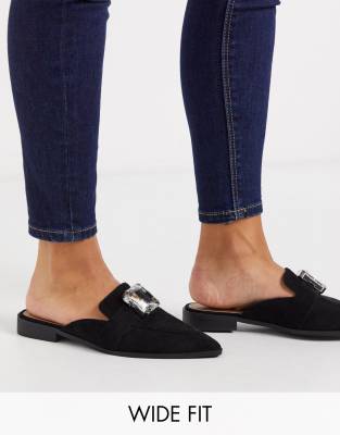 wide fit black mules