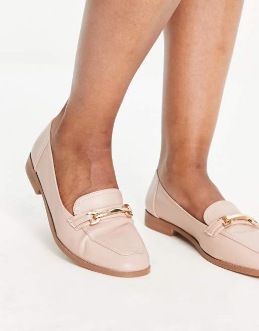 ASOS DESIGN Wide Fit Verity Flache Loafer in Altrosa mit Metallverzierung