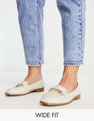 ASOS DESIGN Wide Fit - Verity - Flache Loafer in Natur mit Metallverzierung-Neutral