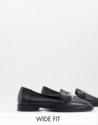 ASOS DESIGN Wide Fit - Verity - Flache Loafer in Schwarz mit Metallverzierung