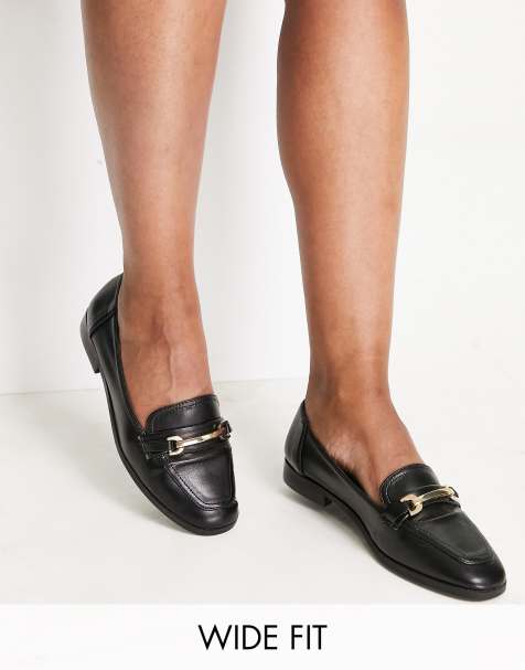 ASOS DESIGN Wide Fit - Verity - Flade loafers med metaldetalje i sort - view 1