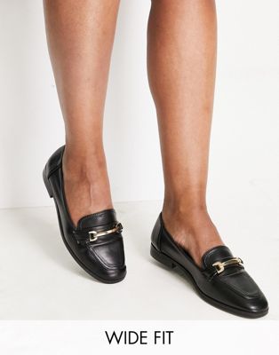 ASOS DESIGN Wide Fit Verity loafer flat shoes with trim in black | ASOS