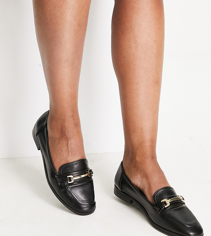 Asos Design Wide Fit Verity Loafer Flat Shoes With Trim In Black