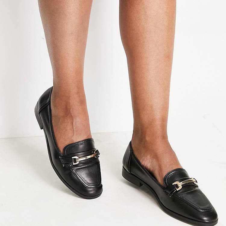 ASOS DESIGN Wide Verity loafer flat shoes with trim in black | ASOS