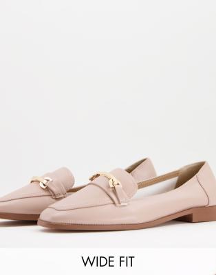 ASOS DESIGN Wide Fit Verity loafer flat shoes with trim in blush-Pink