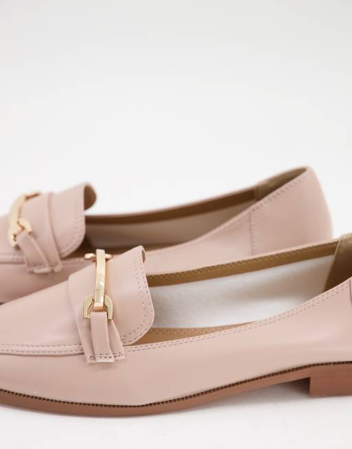 ASOS DESIGN Wide Fit Verity loafer flat shoes with trim in blush, 3 of 4