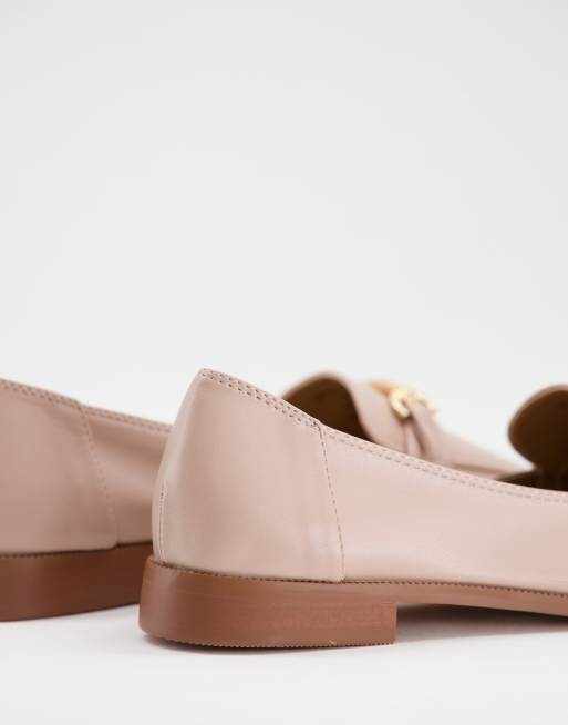 ASOS DESIGN Wide Fit Verity loafer flat shoes with trim in blush