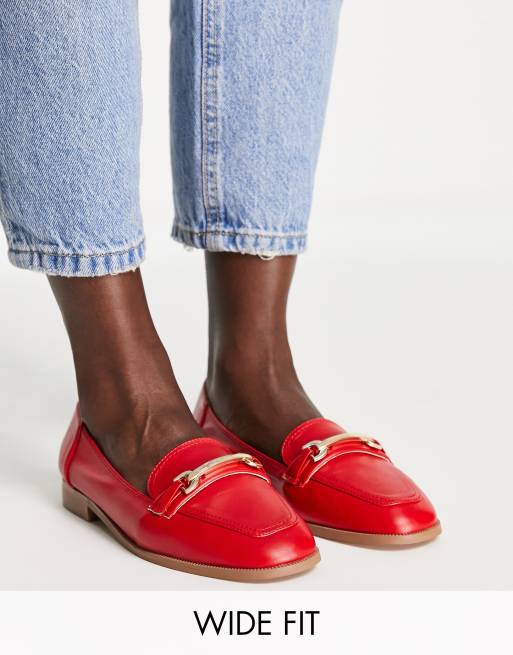 ASOS DESIGN Wide Fit Verity loafer flat shoes with trim in red