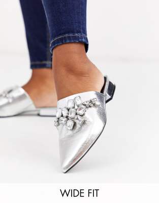 silver flat shoes wide fit