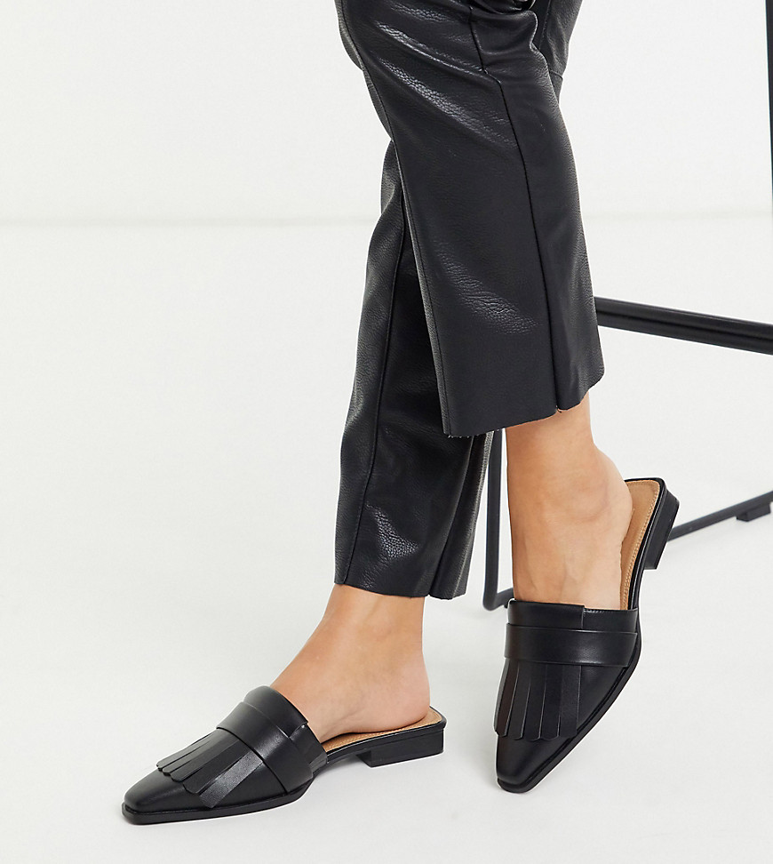 ASOS DESIGN Wide Fit Very fringed mules in black