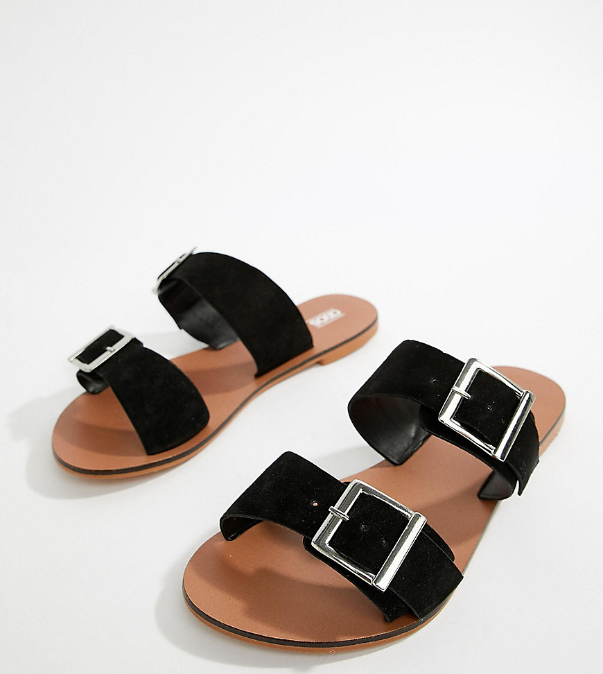 ASOS DESIGN Wide Fit Victorious leather buckle sliders-Black