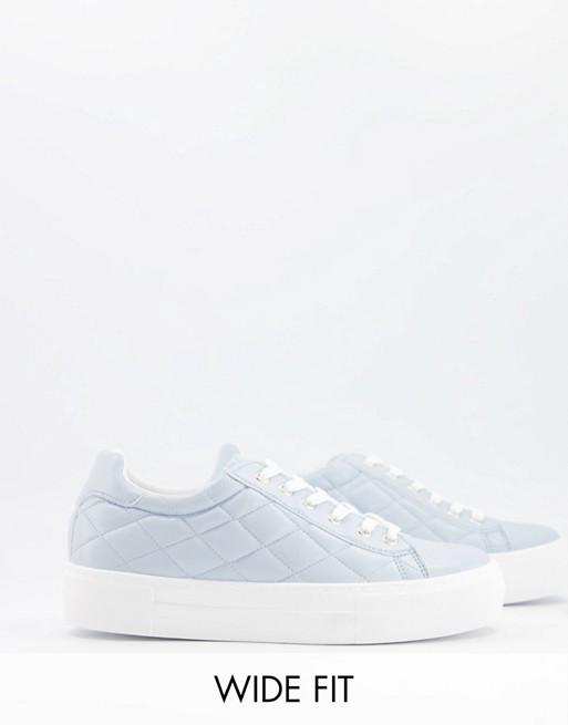 ASOS DESIGN Wide Fit Vine chunky flatform lace up trainers in blue