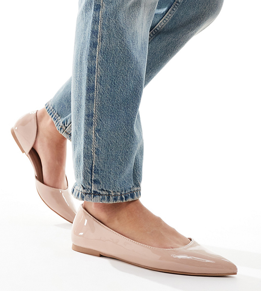 ASOS DESIGN Wide Fit Virtue d’orsay pointed ballet flats in beige patent-Neutral