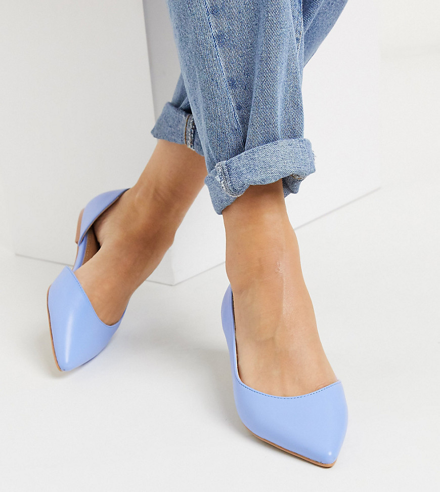 Asos Design Wide Fit Virtue D'orsay Pointed Ballet Flats In Blue-blues