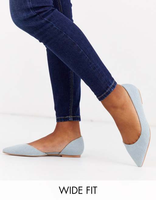 ASOS DESIGN Wide Fit Virtue d'orsay pointed ballet flats in denim | ASOS