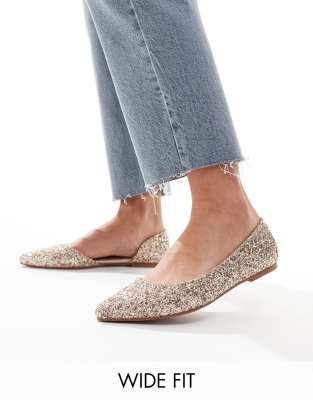 ASOS DESIGN ASOS DESIGN Wide Fit Virtue d'orsay pointed ballet flats in glitter-Gold