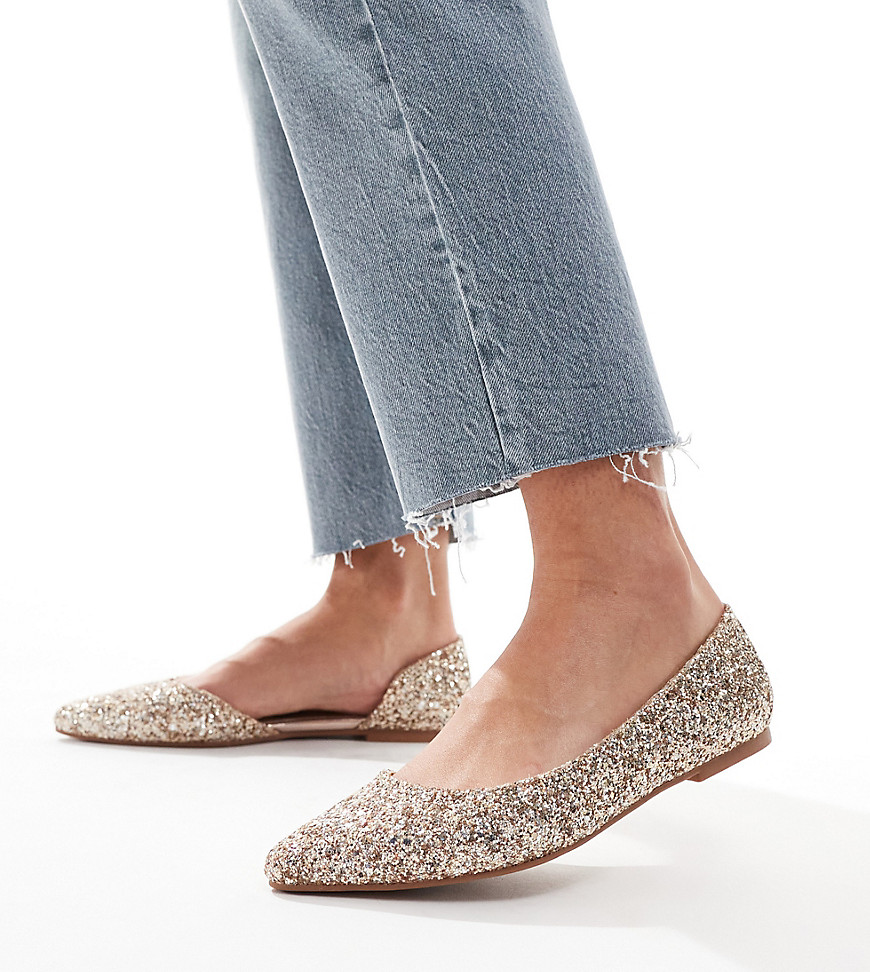 ASOS DESIGN Wide Fit Virtue d’orsay pointed ballet flats in glitter-Gold