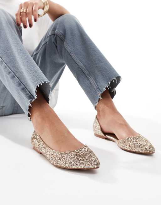 ASOS DESIGN Wide Fit Virtue d'orsay pointed ballet flats in glitter