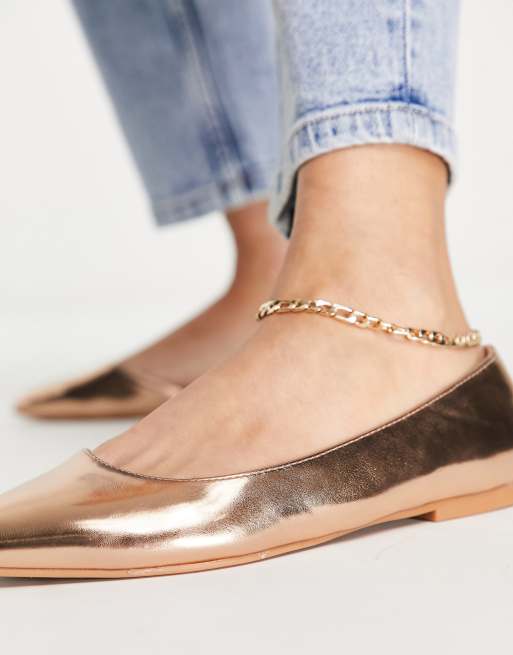 ASOS DESIGN Wide Fit Virtue d'orsay pointed ballet flats in gold metallic