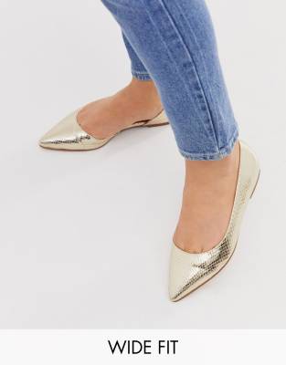 gold flat shoes wide fit