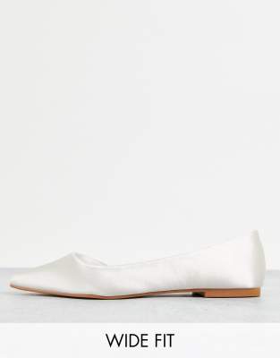  Wide Fit Virtue d'orsay pointed ballet flats in ivory satin