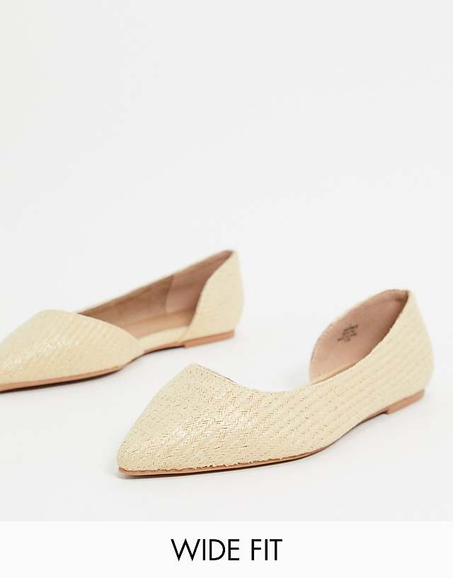 ASOS DESIGN Wide Fit Virtue d'orsay pointed ballet flats in natural fabrication | ASOS