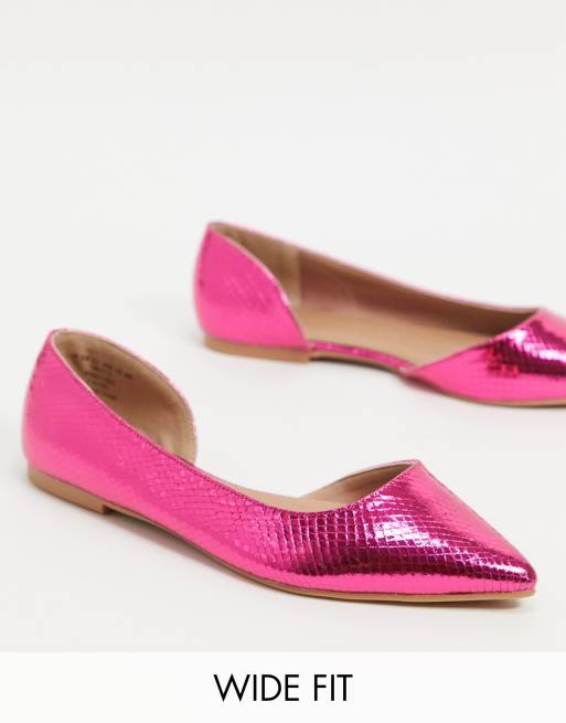 ASOS DESIGN Wide Fit Virtue d'orsay pointed ballet flats in pink metallic