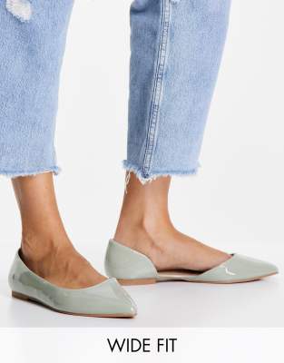 ASOS DESIGN Wide Fit Virtue d'orsay pointed ballet flats in sage green ...