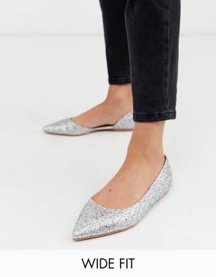 silver flat shoes wide fit