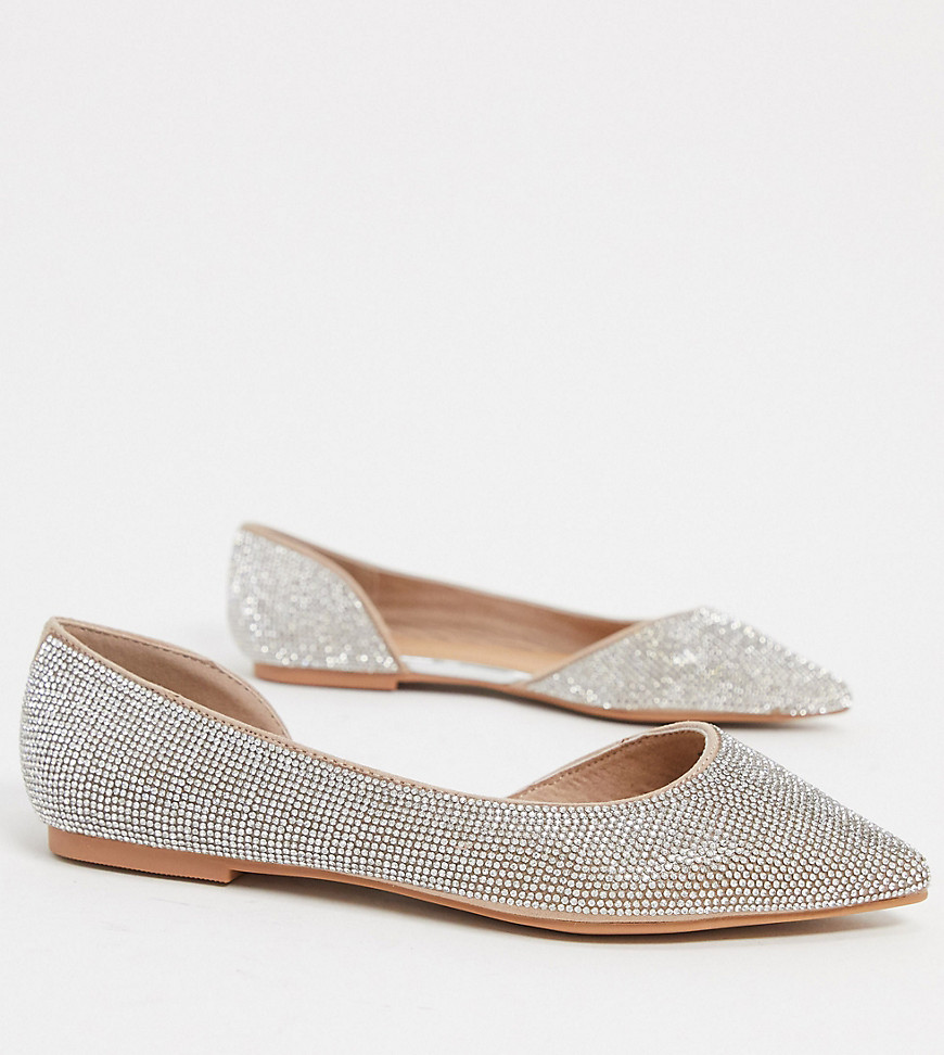 ASOS DESIGN Wide Fit Virtue d'orsay pointed ballet flats with crystals-Neutral