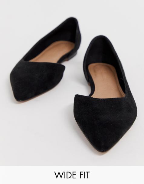ASOS DESIGN Wide Fit – Virtue – Schwarze, spitze D'orsay-Ballerinas