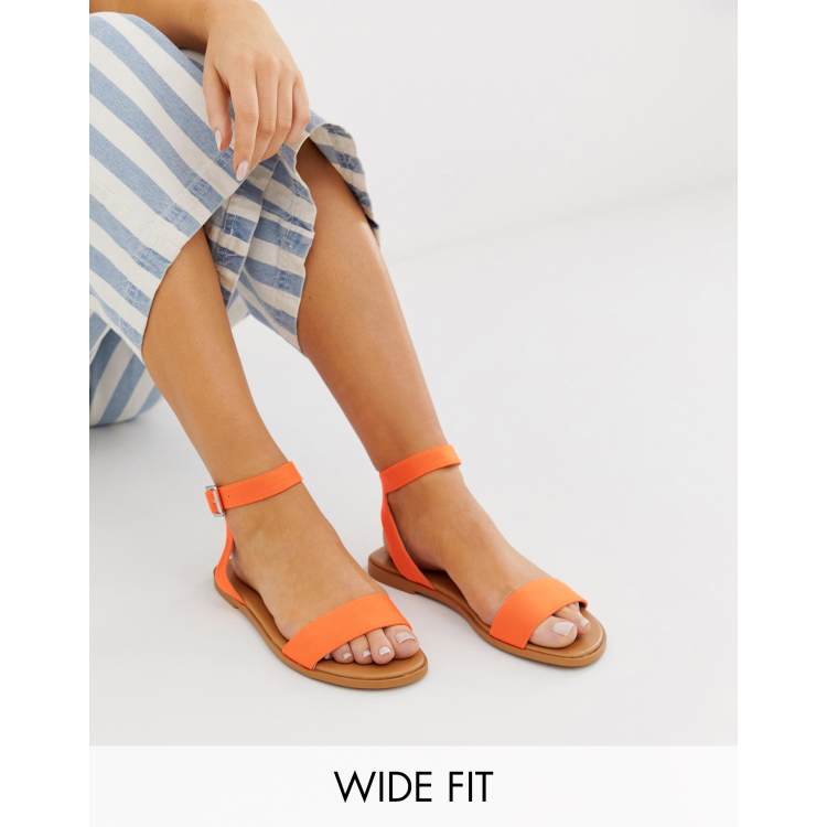 ASOS DESIGN Wide Fit Viva flat sandals in neon orange