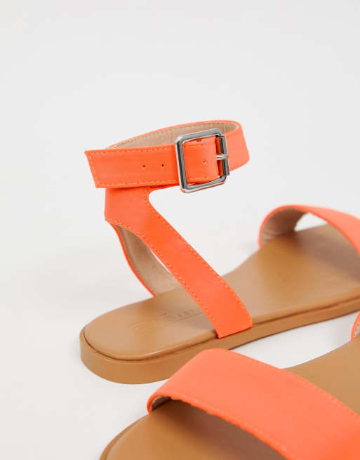 ASOS DESIGN Wide Fit Viva flat sandals in neon orange