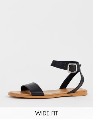 flat black sandals wide fit