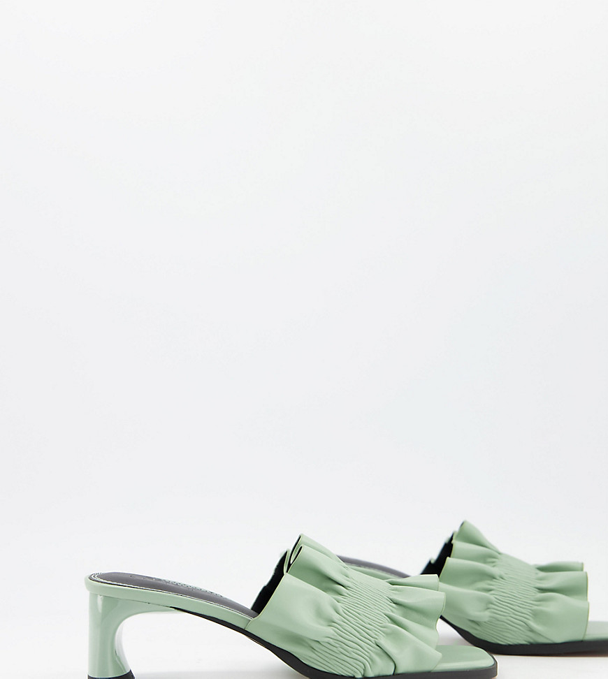 ASOS DESIGN Wide Fit Wade ruched mid heeled mules in sage-Green