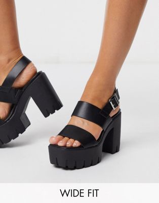 black wide fit platform sandals