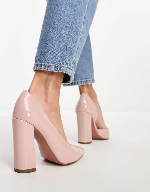 ASOS DESIGN Wide Fit Placid high block heels in beige