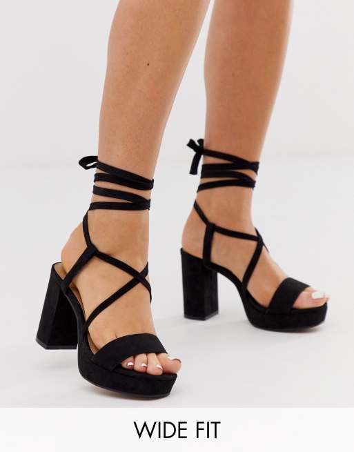 ASOS DESIGN Wide Fit Walker platform block heeled sandals in black