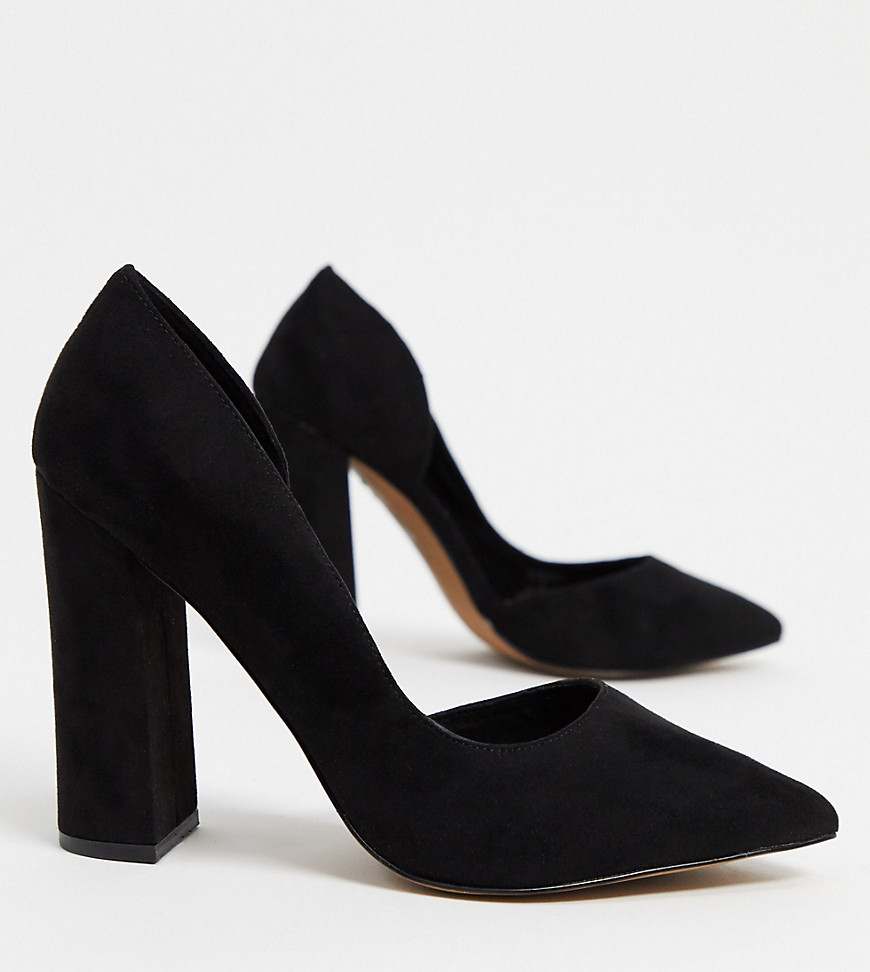 ASOS DESIGN Wide Fit – Walter – D'orsay-Schuhe in Schwarz mit hohem Absatz