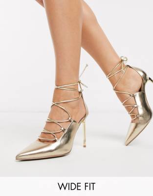 gold court shoes wide fit