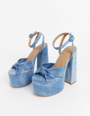 denim chunky heels