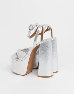 silver chunky heel sandals