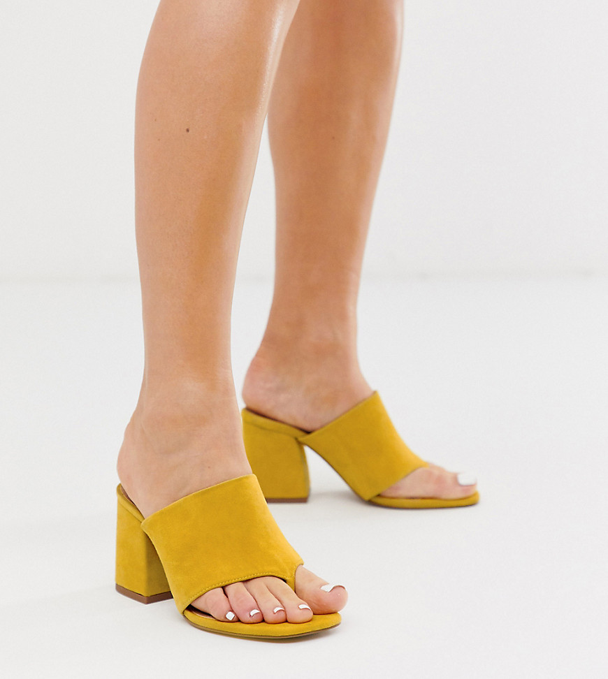 ASOS DESIGN Wide Fit Waterfall suede heeled sandals in mustard-Yellow